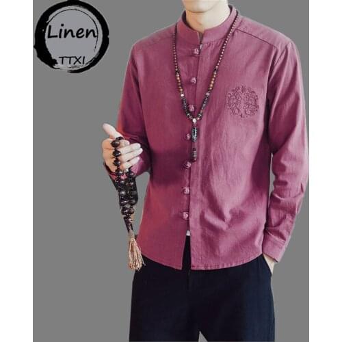 Cardigan Men Japanese Kimono Long-sleeved Shirt Mens Yukata Mens Haori Japanese Embroidered Stand Collar Cotton Linen Male