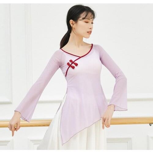 Adult Mesh Ballet Belly Dance Top Long Sleeve Transparent Blouse Shirt Costume for Women Dancing Clothes Dancer Wear Clothing