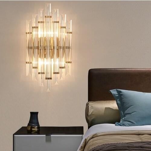 Modern led Crystal Wall Lamp Living Room Restaurant Bathroom Crystal Lights Study Bedroom Bedside Wall Lights Golden Wall Lamp