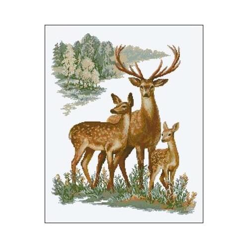 Top Quality Lovely Hot Sell Counted Cross Stitch Kit Deer Family Wildlife Animal Love Three Deers riol 1370