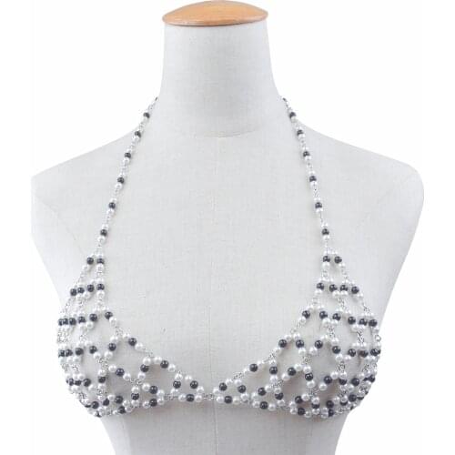 New Fashion Boho Imitation Pearls Statement Chains Pendant Dress Jewelry Pearls Beads Bikini Harness Body Chain Wedding Jewelry