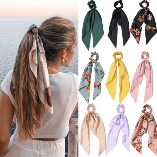 Bohemian Floral Printed Hair Rope Ribbon Bow Hair Scrunchies Women Elastic Hair Ring Ponytail Scarf Hair Ties Accessories