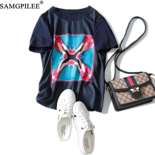 Tops Women 2020 Casual Women Clothes Chiffon T-shirty Damskie Short Plus Size Women Print O-neck Korean Style Femme T-shirts 3xl