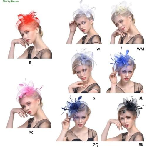 Lady Women Fascinator Mesh Flower Hair Clip Feather Hat Wedding Party Bridal New