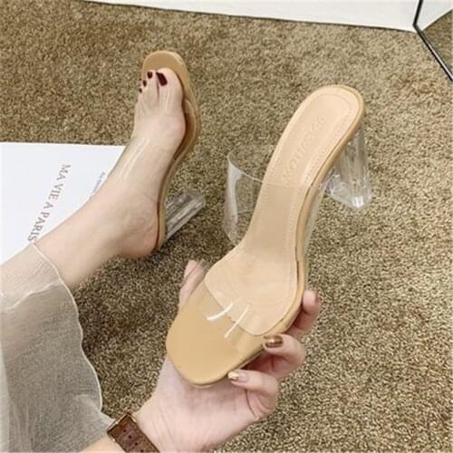 2021 new ladies slippers, large transparent monogram sandals and slippers, fairy-tale style high-heeled womens shoes