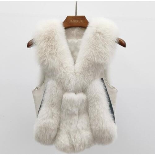 Janefur Natural Fur Vest New Fashion Winter Women Waist Coat Gilet Female Jacket Fluffy Fox Fur Vest