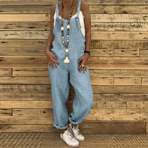 Women Casual Solid Color Sleeveless Adjustable Straps Loose Jumpsuit Bib Overall suitable for school work date