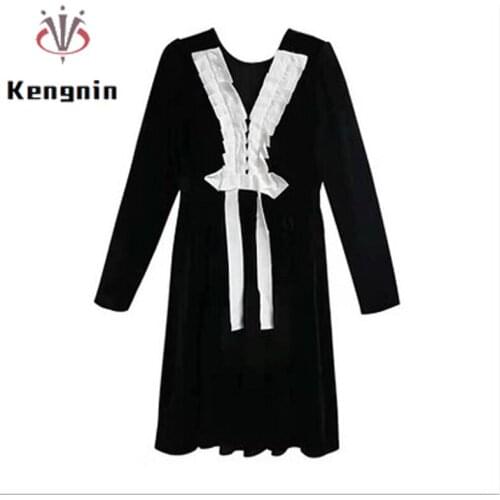 2021 Spring Autumn Women Velvet Dresses Plus Size 4XL Black Ladies Vestidos Sexy Double Wearing Robe Dress Bow Clothing KE949