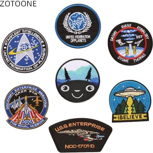 ZOTOONE Space Patches for Clothing Jacket Backpack Iron on Applique Embroidery Spaceship Patch Letter Stickers on Clothes DIY D