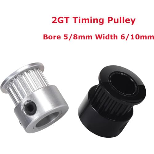2GT Timing Pulley 20 Teeth Bore 5mm 8mm Aluminum GT2 Synchronous Wheel Gear width 6/10mm Belt Black Silver For 3D Printer Parts