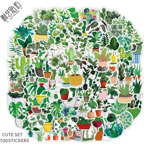 100PCS Plants Flowers Green Leaves Decorative Motor Luggage Waterproof Sticker