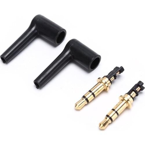 2pcs 90 Degrees 3.5mm Stereo Headset Plug Jack 3 4 Pole 3.5 Gold Plated Black Audio Plugs Jack Adaptor Connector
