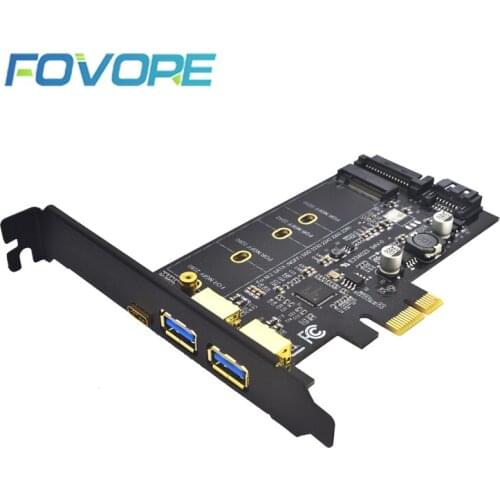 2x USB 3.0 & Type-c M2 PCIe Adapter M.2 SSD SATA B Key to PCI-e 3.0 Controller Converter Riser Card for 2280 2260 2242 2230 NGFF