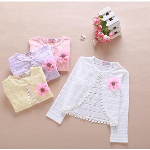 2,3,4,5,6,8,10Y Cardigan Girl Tiny Cotton Polyester Thin Long Sleeve Bust With Flowers Cardigan For Girls Clothing KC-1541-10