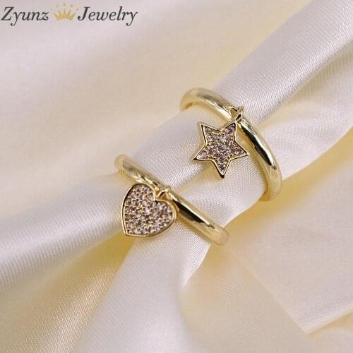 5PCS, Crystal Zircon Heart or Star Charm Ring Dainty Simple Every day For her, Girls ring