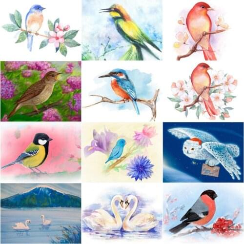5D Diy Diamond Embroidery Mosaic Animals Watercolor Paintings Rhinestone Swans Birds Owl Scenic Picture Wall Art Home Decoration