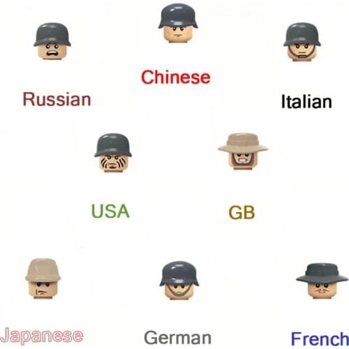 8pcs Military WW2 USA Soviet Chinese German Japanese GB Italian French Army Doll Building Blocks Brick Kids figures toy