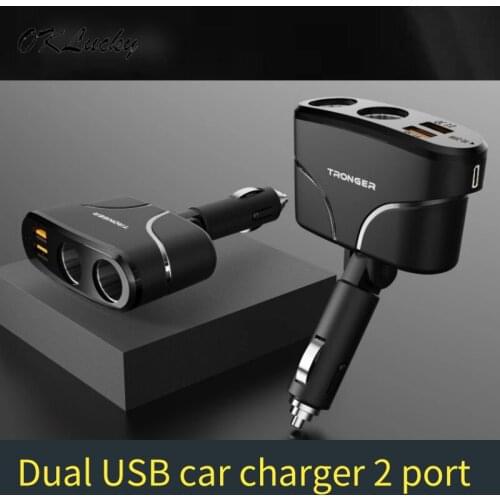OKLucky Car Cup Quick Charging Multi-function Charger Car Power Adapter with Dual USB Ports 3.1A and 2-Socket Cigarette Lighter