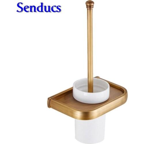 Free shipping High quality solid brass bathroom Toilet Brush Holder with hot sale durable bath toilet brusher from senducs ware