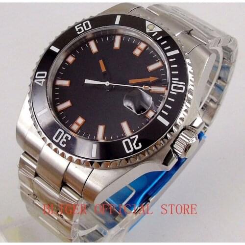 Popular Solid 43mm Mens Watch Black Dial Ceramic Bezel Sapphire Glass Miyota 8215 Automatic Movement Wristwatch 173