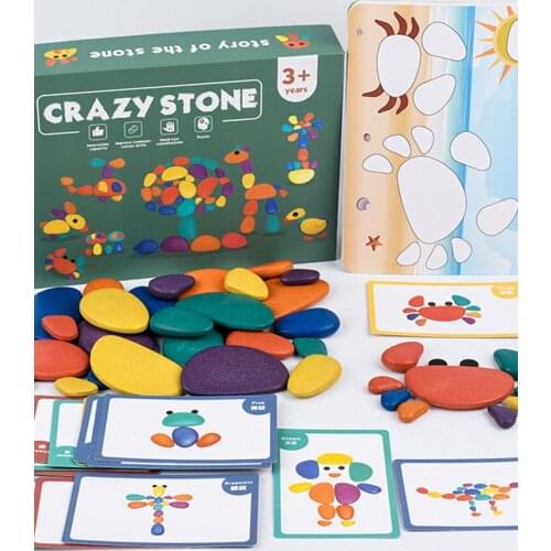 Wooden Building Block Stone Children Toys Jenga Montessori Creative Educational Colored Rainbow Stacking Games Pebbles Baby Toy