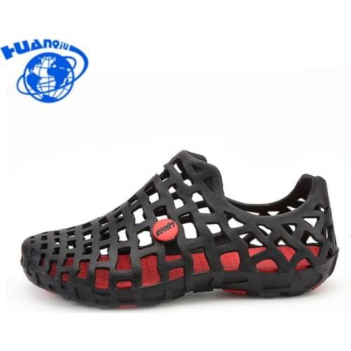 HUANQIU Summer Men Fashion Hollow Hole Beach Breathable Sandals light Casual Beach Shoes Soft EVA Injection Comfortable WFQ57