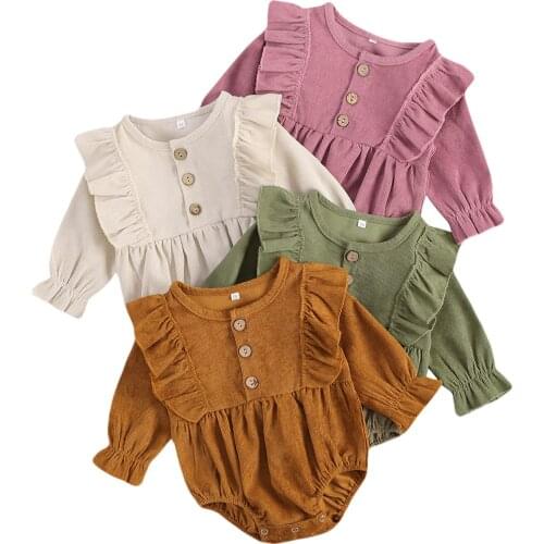 Baby Romper, Solid Color Round Neck Long Sleeve Bodysuit Jumpsuit for Kids, Yellow/Green/Apricot/Purple