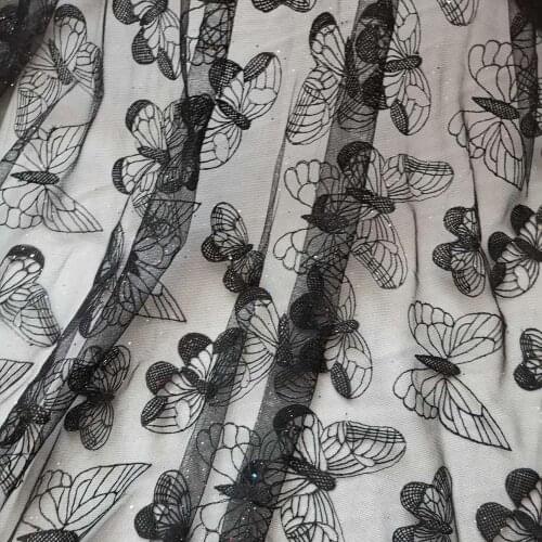 Fairy Embroidery Glitter butterfly Overlay Lace Fabric Soft French Tulle For DIY Sewing Prom Flower Wedding Dress Flower Girl