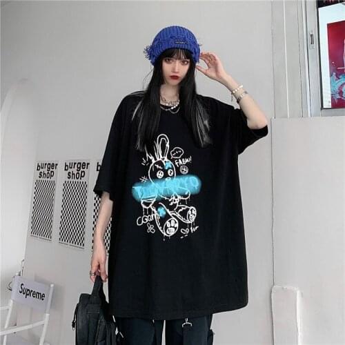 Summer Harajuku style cartoon printed short-sleeved t-shirt womens half-sleeved loose top T-shirt cool all-match female