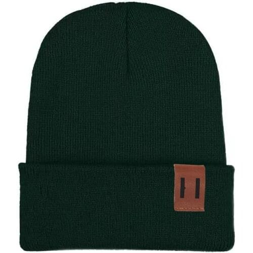 Hot Dropshipping Womens Solid Leather Logo Knitted beanies cap Skullies Hats Adult Unisex Casual Sport Men Skullcap Ski Sport