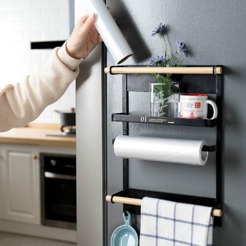 Magnetic Adsorption Refrigerator Side Rack Wall-mounted Multi-function Storage Holder Kitchen Paper Towel Shelf Rack Organizer