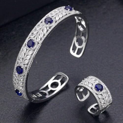 Hot Sale Women Bangle Ring Set Cubic Zirconia Colorful Stones Bridal Jewelry Sets For Wedding Engagement Birthday Gift