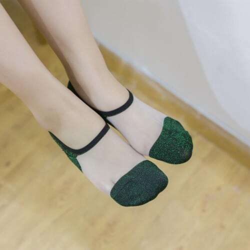 5 Pairs Spring Summer Women Transparent Socks Slippers Bling Contrast Color Women Loafer Sock Shallow Mouth Invisible Socks