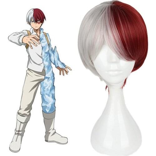 Newest Cosplay My Hero Academia Boku No Hiro Akademia Shoto Todoroki Character Short Hair Wig White and Red Costume Props