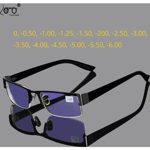 VANLOOK Myopia Glasses Mens Half Frame Metal Eyewear-0.50-1.00-1.25-1.50-2.00--2.50-3.00-3.50-4.00-4.50-5.00-5.50-6.00