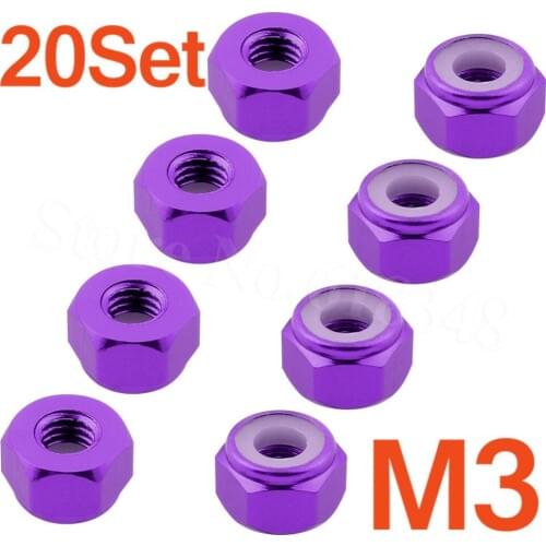 Wholesale 20Sets Aluminum Nylon Wheel Lock Nut M3 Spare Parts Upgrade For 1/10 RC Model Car HSP 02102 102048 122048
