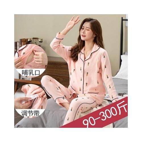 Print Pregnancy Sleepwear Suits Cotton Breastfeeding Tops +Adjustable Pants Maternity Nursing Set Pregnant Women Homewear