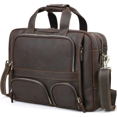 Men Briefcase Genuine Leather Laptop Bag Business Tote for Document Office Portable Male Shoulder Bags Quality Maleta
