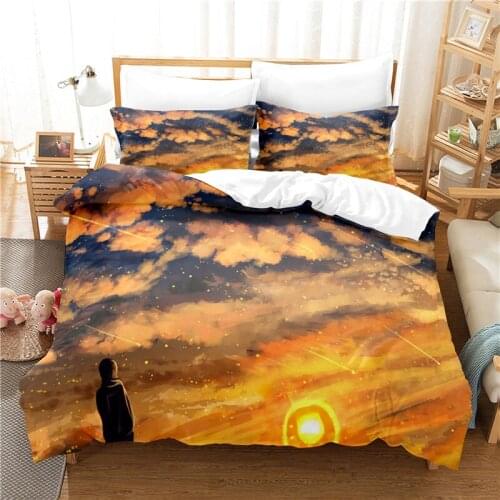 Queen Size Bed Cover Set for King Size Sunrise Bedclothes Hot Luxury Bedding Sets Yellow Goldred Blue Adults Child Bed Set Hot