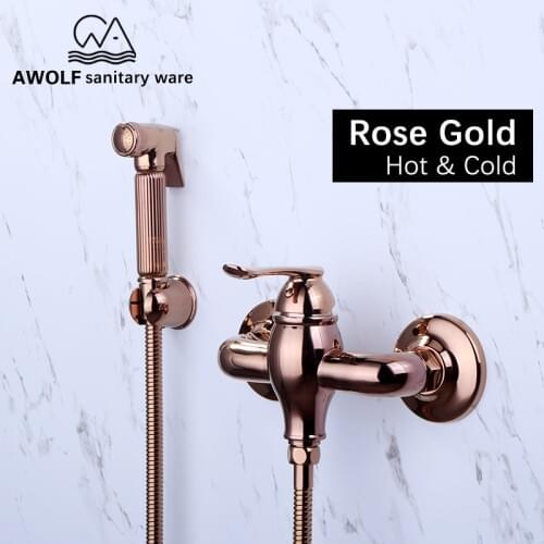 Hot And Cold Toilet Bidet Sprayer Rose Gold Mixer Douche Kit Valve Faucet Solid Brass Shattaf Hand Held Shower Polishing AP2193