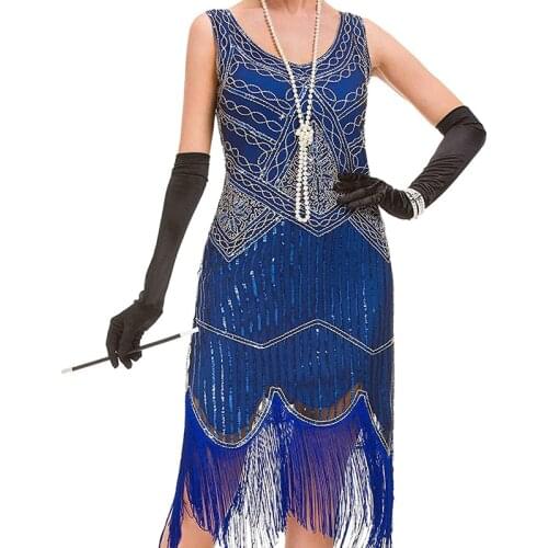 Plus Size Vintage Bridal 1920s Deco Great Gatsby Sequin Flapper Dresses with Sleeveless 20s Long Fringed Beaded Dress for Women