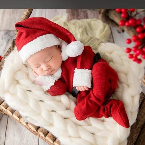 Newborn Baby Photography Props Knit Hat+Romper Fotografia Accessories Christmas Santa Claus Cosplay Studio Shoots Prop