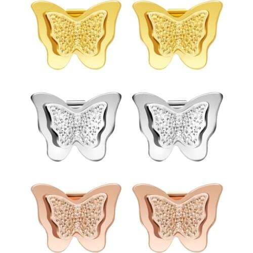 Tiny Butterfly Earrings Rose Gold Color Stainless Steel Stud Earrings for Women Girls Frosted Butterfly Cartilage Ear Studs