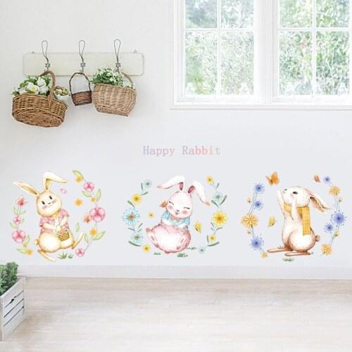 Cute Three Rabbits Wall Stickers for Girls Bedroom Wall Decoration Living Room Sofa Home Decals Wallpaper PVC Self-adhesive