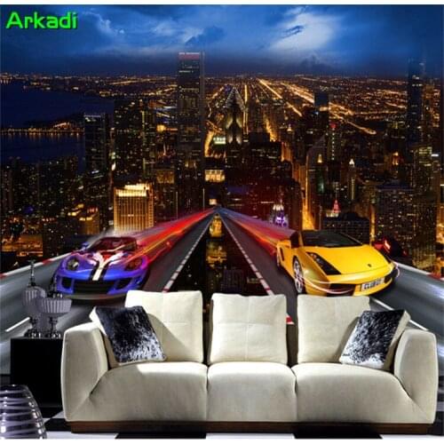 Modern City Night Scene Car Theme Mural Living Room Background KTV Bar Internet Cafe Background Wallpaper