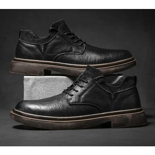 Casual Leather Shoes Mens Fashion Lace Up Business Dress Oxfords Solid Wedding Office Males Flats Man Casual Tide Shoes