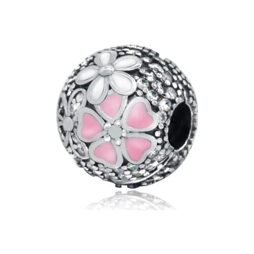 Universal Women gift Fashion Jewelry 925 Sterling Silver Beads Flower Pave Charm Fit Original Pandora Bracelets DIY Gift