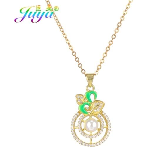 Juya Hand made Pearl Jewelry Enamel Charms Flower Pendant Pearls Necklace For Women Girls Wedding Birthday Gift Jewelry Necklace
