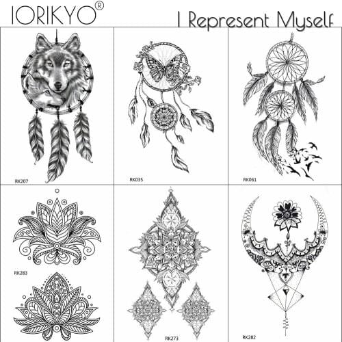 Women Dreamcatcher Henna Tattoo Temporary Body Art Black Flower Tatoo Sticker Girls Waterproof Butterfly DIY Fake Tattoo Paste