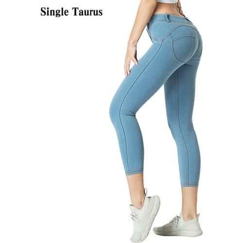 2020 Woman Push Up Jeans Low Waist Streetwear Calf Length Denim Pants for Women INS Casual Elasticity Skinny Blue Pencil Pants